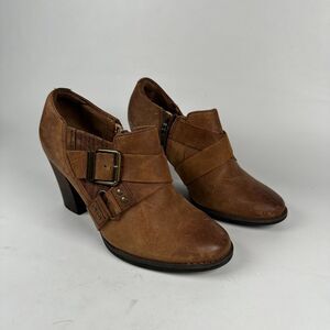 Clarks Boots Womens 6.5 Brown Indigo Ankle Shoes Leather Side Zip Heels 63079